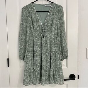 Lucy & Dity Long Sleeves Green Leopard Prints Dress